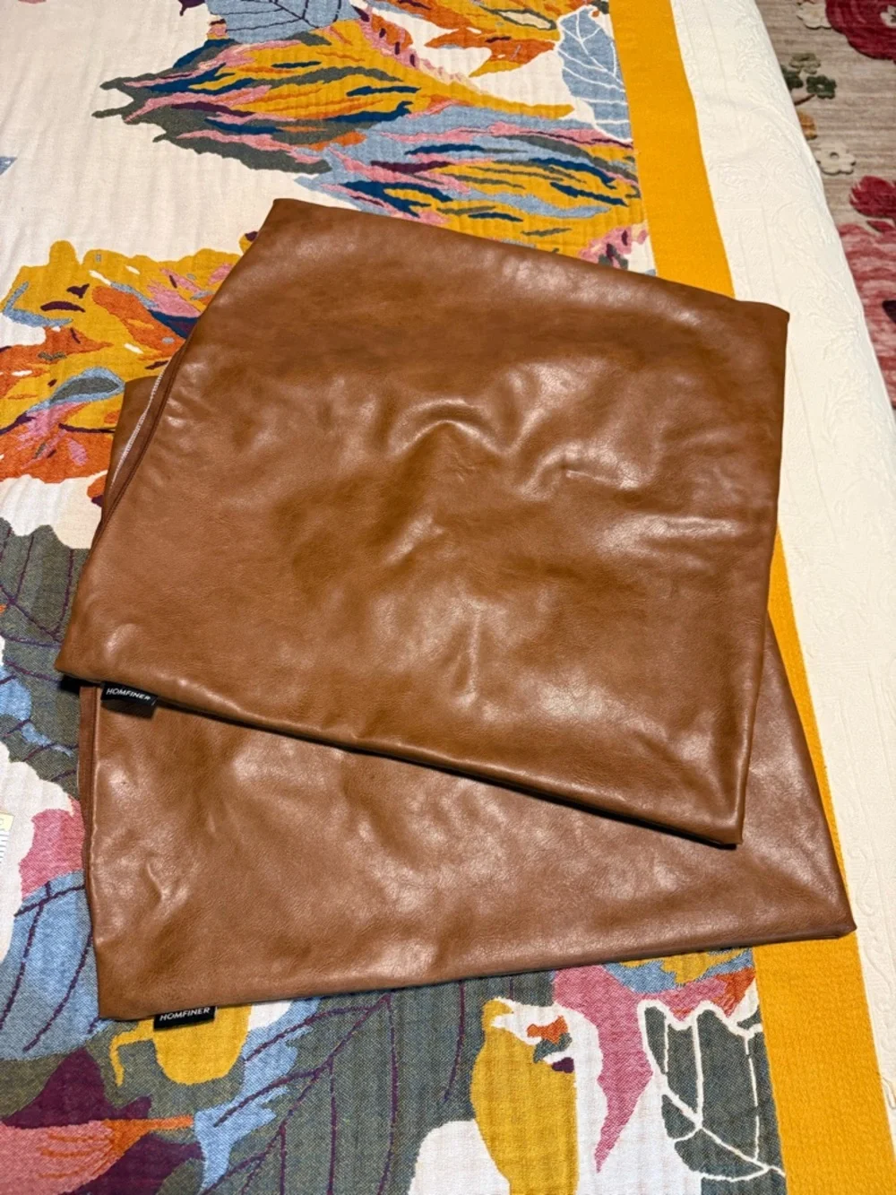 (2) Faux Leather Accent Pillow Cover in Cognac Brown - Home - Picture 2 of 5